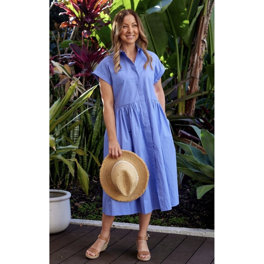 MAYE Harper Shirtdress Size XL Lavender Blue Cotton Poplin Midi Relaxed NWT